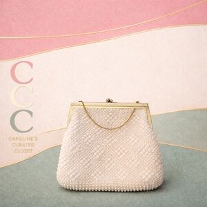 Vintage White Beaded Bridal Evening Bag Kiss Lock Clutch Timeless Classic